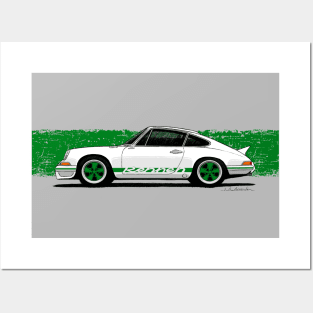 Drawing of the iconic German sports car with green stripes Posters and Art